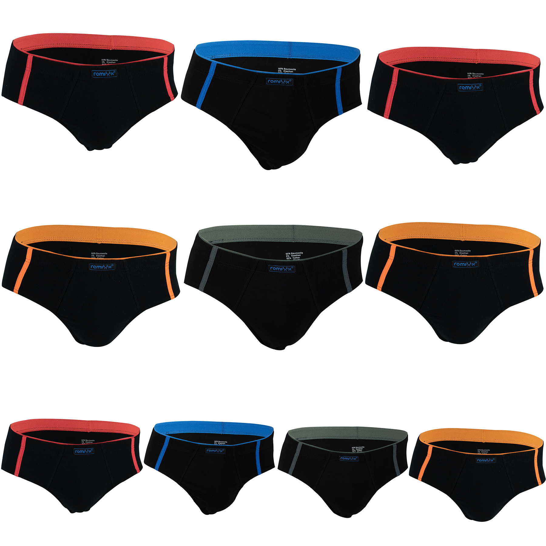 REMIXX Herren Baumwolle Slip Briefs, 10er Pack. Achtung: Zufallsmix aus aktuellsten Modellen und Farben!