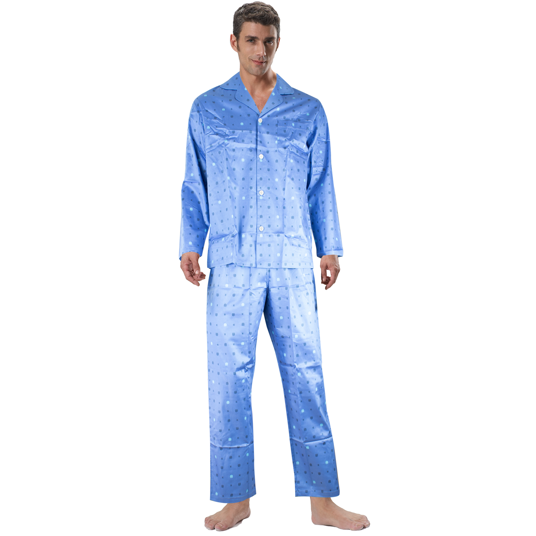 Herren Pyjama Langarm Zweiteiliger Schlafanzug