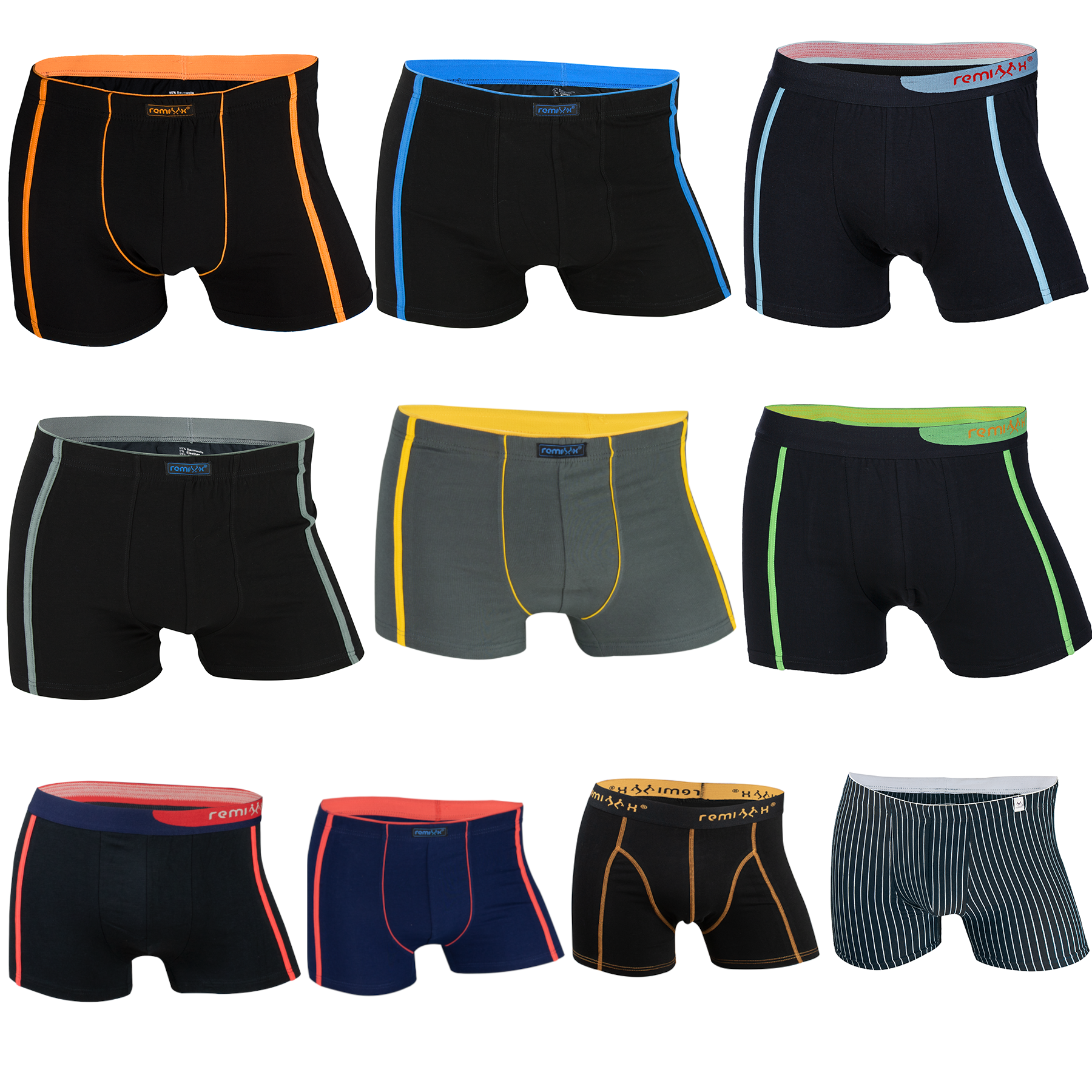 REMIXX Herren Baumwolle Boxershorts Retroshorts, 10er Pack