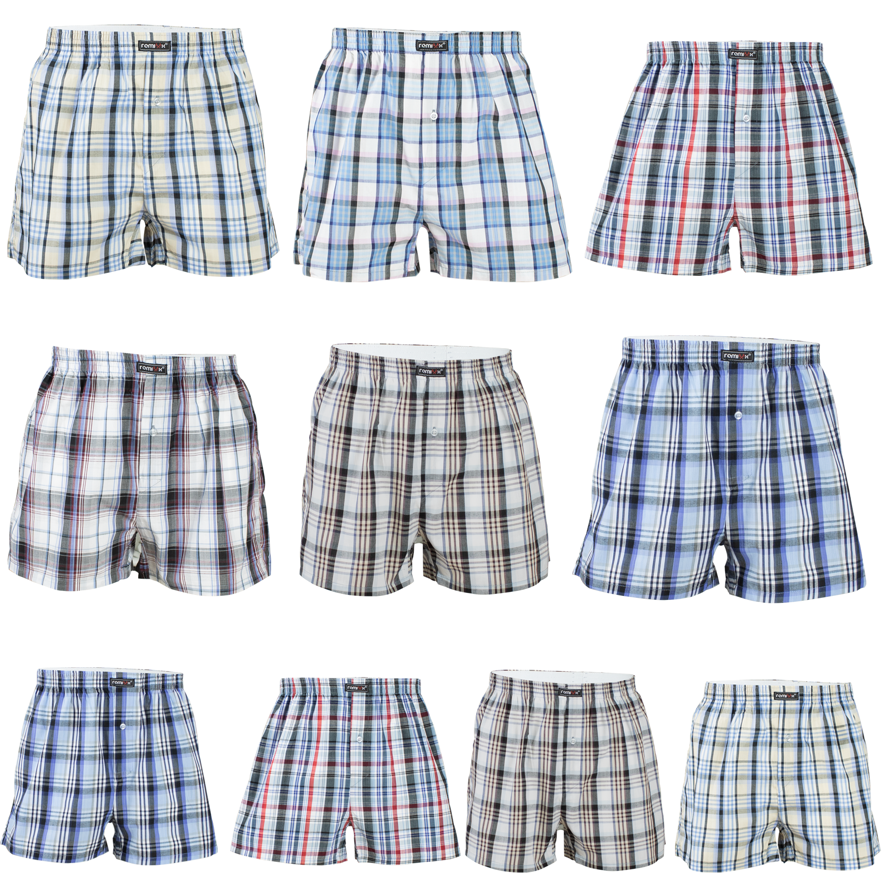 REMIXX Herren American Boxershorts Karo Baumwolle Boxershorts gewebt Web Boxer, 10er Pack